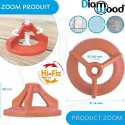Diamwood Expert En Equipement 100 Cadrans de Croisillons Autonivelants à visser "HI-FIX" pour tige D. 7 x 3 mm (Réutilisables) - Diamwood
