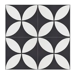 Pegane 4 Carreaux de ciment véritable 0,16m2 / Carreaux de ciment artisanaux pour sol et mur coloris noir/blanc - l.20 x L.20cm