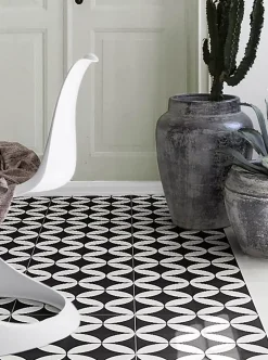 Pegane 4 Carreaux de ciment véritable 0,16m2 / Carreaux de ciment artisanaux pour sol et mur coloris noir/blanc - l.20 x L.20cm