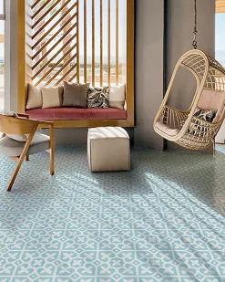 Pegane 4 Carreaux de ciment véritable 0,16m2 / Carreaux de ciment artisanaux coloris bleu pour sol et mur - l.20 x L.20 cm