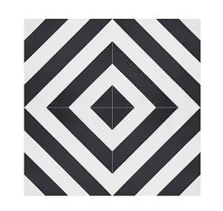 Pegane 4 Carreaux de ciment véritable 0,16m2 / Carreaux de ciment artisanaux coloris noir/blanc pour sol et mur - l.20 x L.20 cm