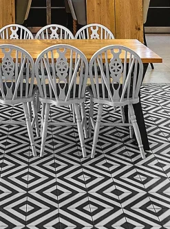 Pegane 4 Carreaux de ciment véritable 0,16m2 / Carreaux de ciment artisanaux coloris noir/blanc pour sol et mur - l.20 x L.20 cm