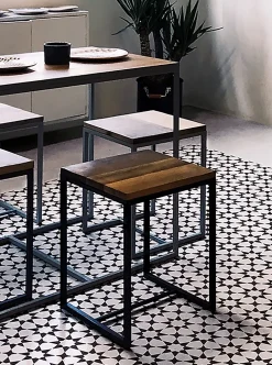 Pegane 4 Carreaux de ciment véritable 0,16m2 / Carreaux de ciment artisanaux pour sol et mur coloris noir / blanc - l.20 x L.20 cm