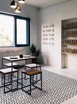 Pegane 4 Carreaux de ciment véritable 0,16m2 / Carreaux de ciment artisanaux pour sol et mur coloris noir / blanc - l.20 x L.20 cm