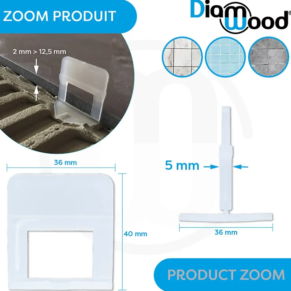 250 Croisillons 5 mm Autonivelants pour Carreaux de 2 à 12,5 mm - Diamwood-Diamwood Expert En Equipement Online