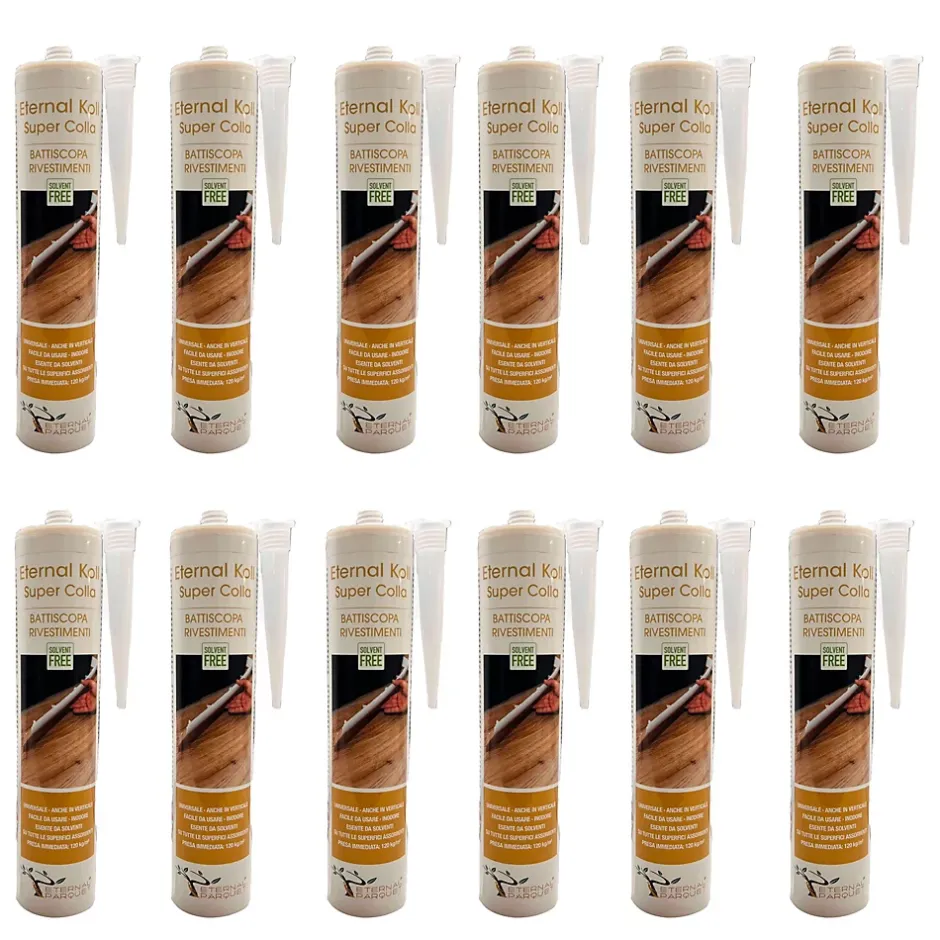 Eternal Parquet 12 flacons de 310gr ETERNAL KOLL Super colle pour plinthes, panneaux acoustiques et PVC SANS SOLVANTS