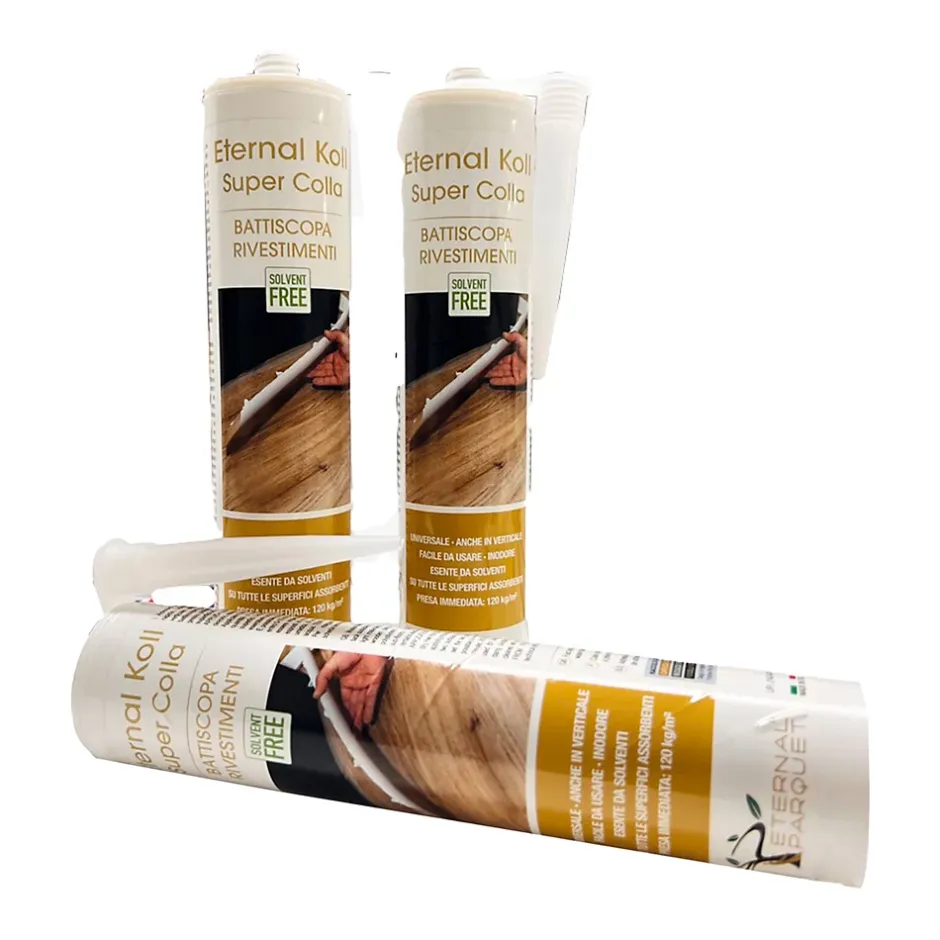 Eternal Parquet 12 flacons de 310gr ETERNAL KOLL Super colle pour plinthes, panneaux acoustiques et PVC SANS SOLVANTS