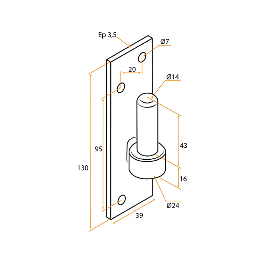 2 Gonds sur Platine, Noir, Diamètre 14 mm, Acier, pour Volet Battant Bois et PVC-Tirard Hot