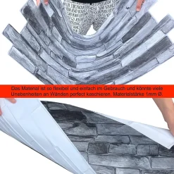Ikhemalarka 4 m² 10 panneaux PVC 3D effet pierre muraux & de plafond, revêtement imitation carrelage Grey Stone
