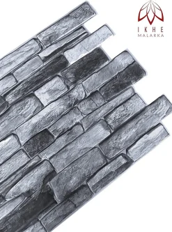Ikhemalarka 4 m² 10 panneaux PVC 3D effet pierre muraux & de plafond, revêtement imitation carrelage Grey Stone