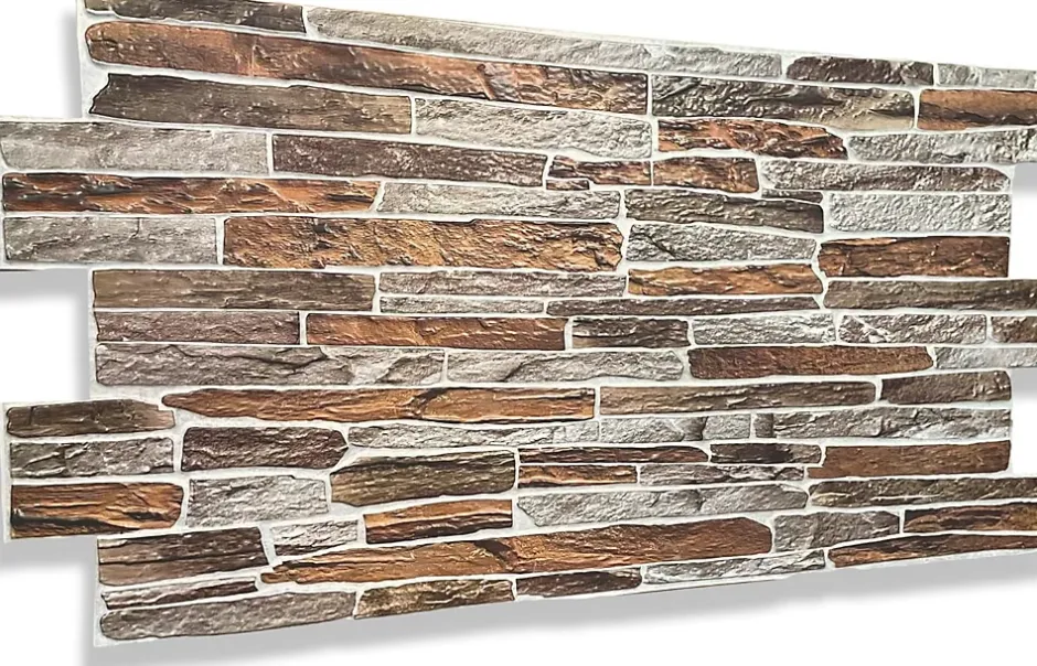 Ikhemalarka 4 m² 10 panneaux PVC 3D effet pierre muraux & de plafond, revêtement imitation carrelage CPVC9