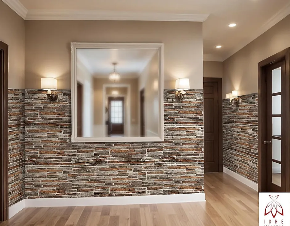 Ikhemalarka 4 m² 10 panneaux PVC 3D effet pierre muraux & de plafond, revêtement imitation carrelage CPVC9