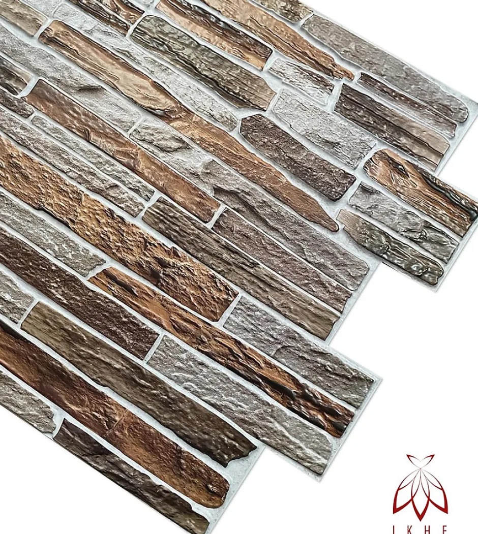 Ikhemalarka 4 m² 10 panneaux PVC 3D effet pierre muraux & de plafond, revêtement imitation carrelage CPVC9