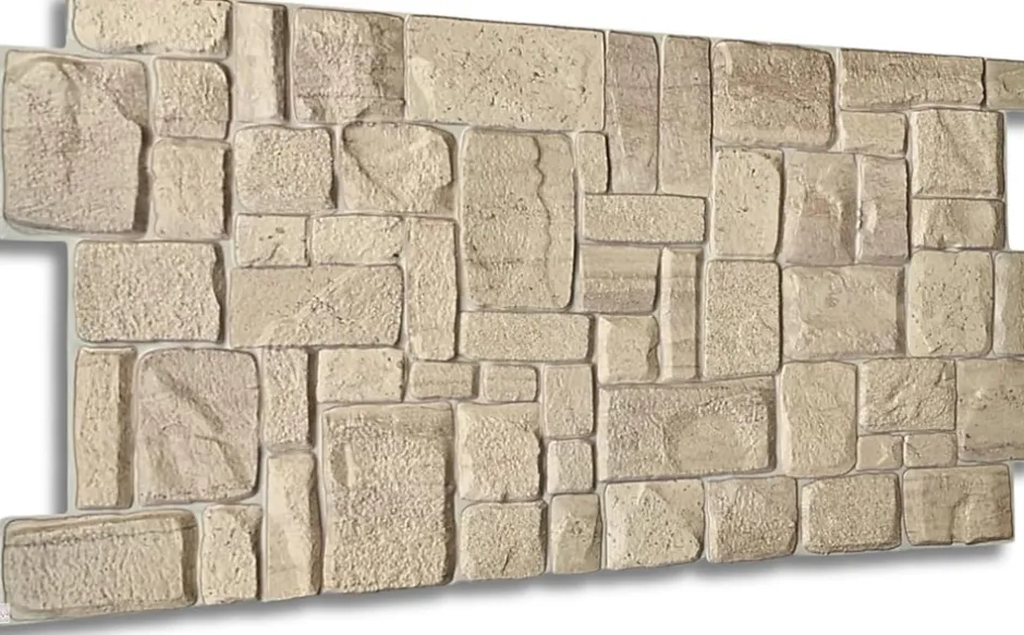 Ikhemalarka 4 m² 10 panneaux PVC 3D effet pierre muraux & de plafond, revêtement imitation carrelage Beige Stone