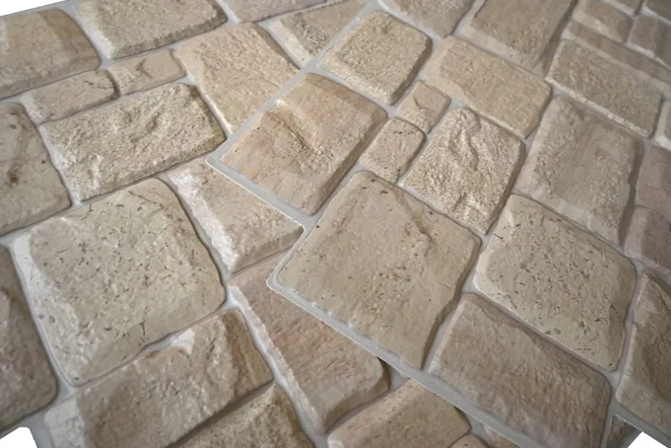 Ikhemalarka 4 m² 10 panneaux PVC 3D effet pierre muraux & de plafond, revêtement imitation carrelage Beige Stone