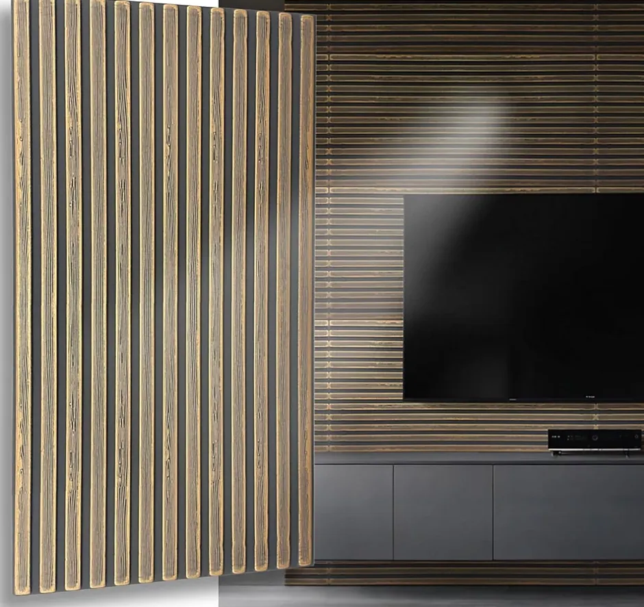 Ikhemalarka 6 m2 12 pièces Panneaux muraux de plafond en polystyrène Effet lamelle Décor Imitation Lamelle Revêtement léger XL Slats Gold