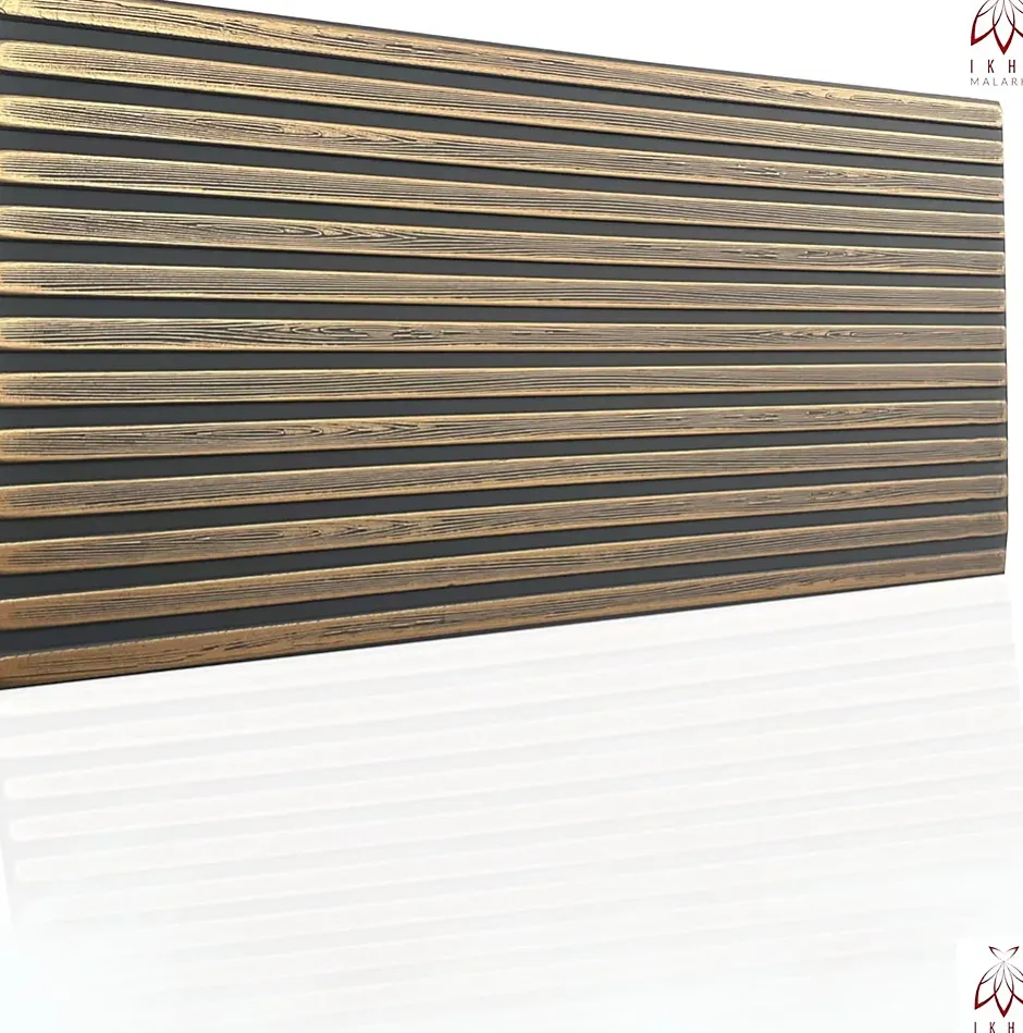 Ikhemalarka 6 m2 12 pièces Panneaux muraux de plafond en polystyrène Effet lamelle Décor Imitation Lamelle Revêtement léger XL Slats Gold