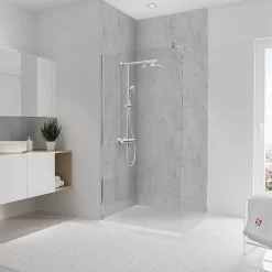 2 panneaux muraux de salle de bains l.100x255 cm, décor pierre gris clair Softtouch, DécoDesign-Schulte Discount