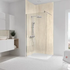 2 panneaux muraux de salle de bains l.100 x H.255 cm, effet pierre calcaire, DecoDesign-Schulte Online