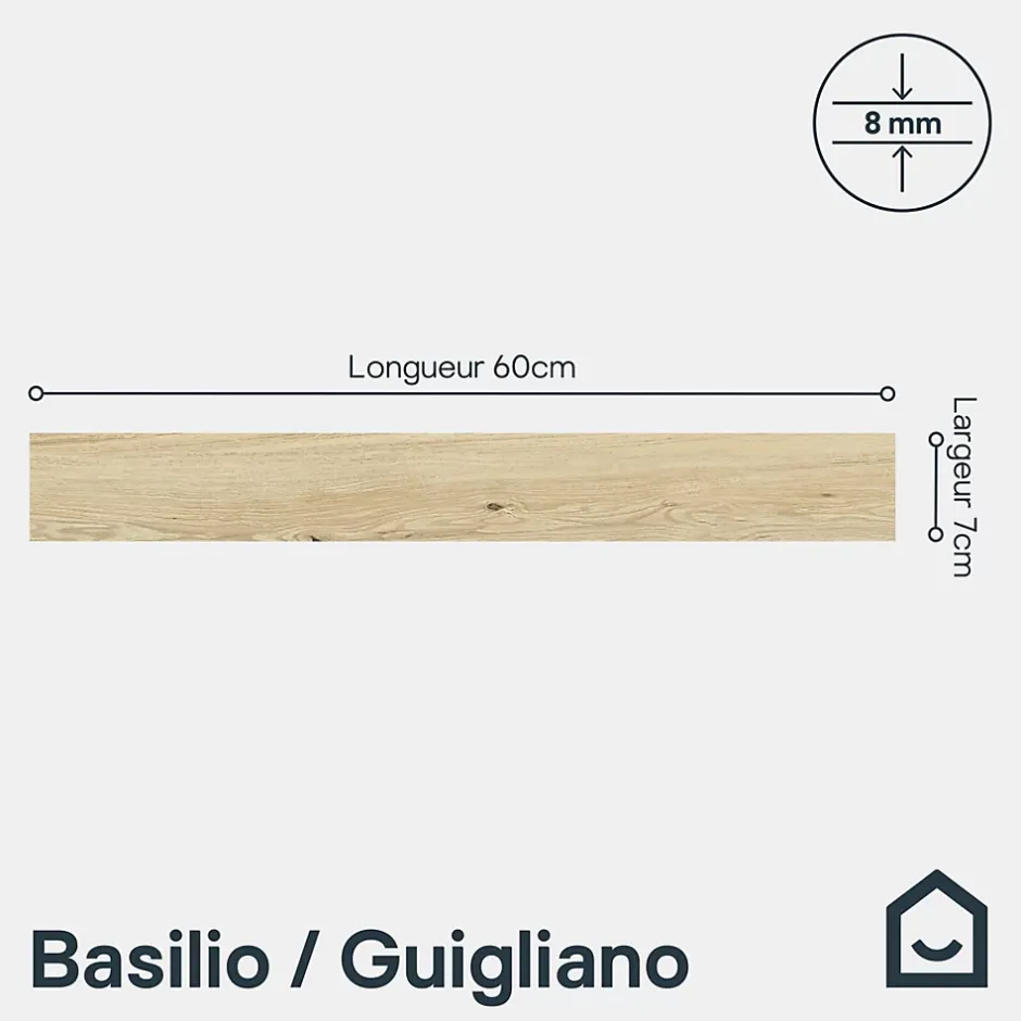GoodHome 4 Plinthes carrelage effet bois brut mat L.60 x l.7 cm x ép.8 mm, Basilio