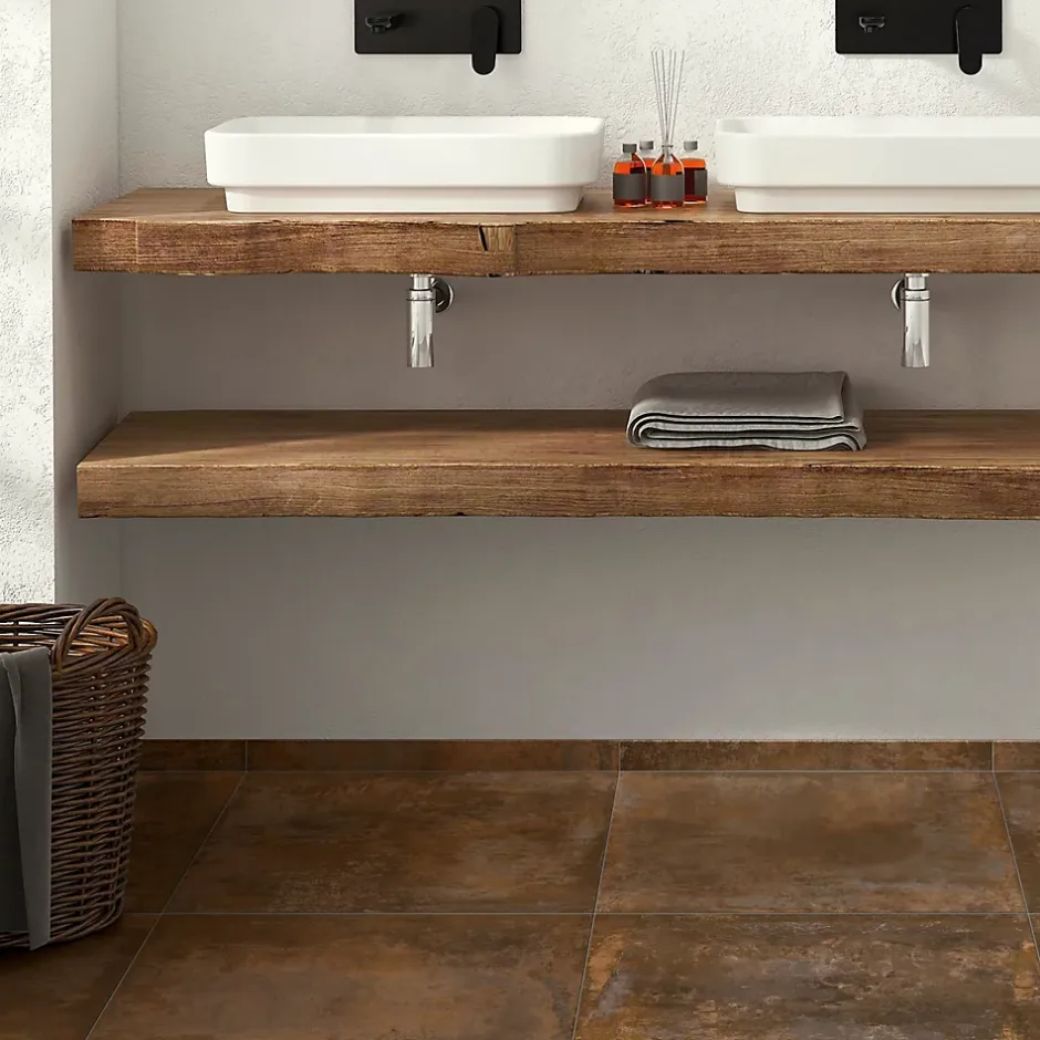 5 Plinthes en grès cérame émaillé effet béton cuivré mat L.60 x l.7 cm x ép.8 mm, Malt