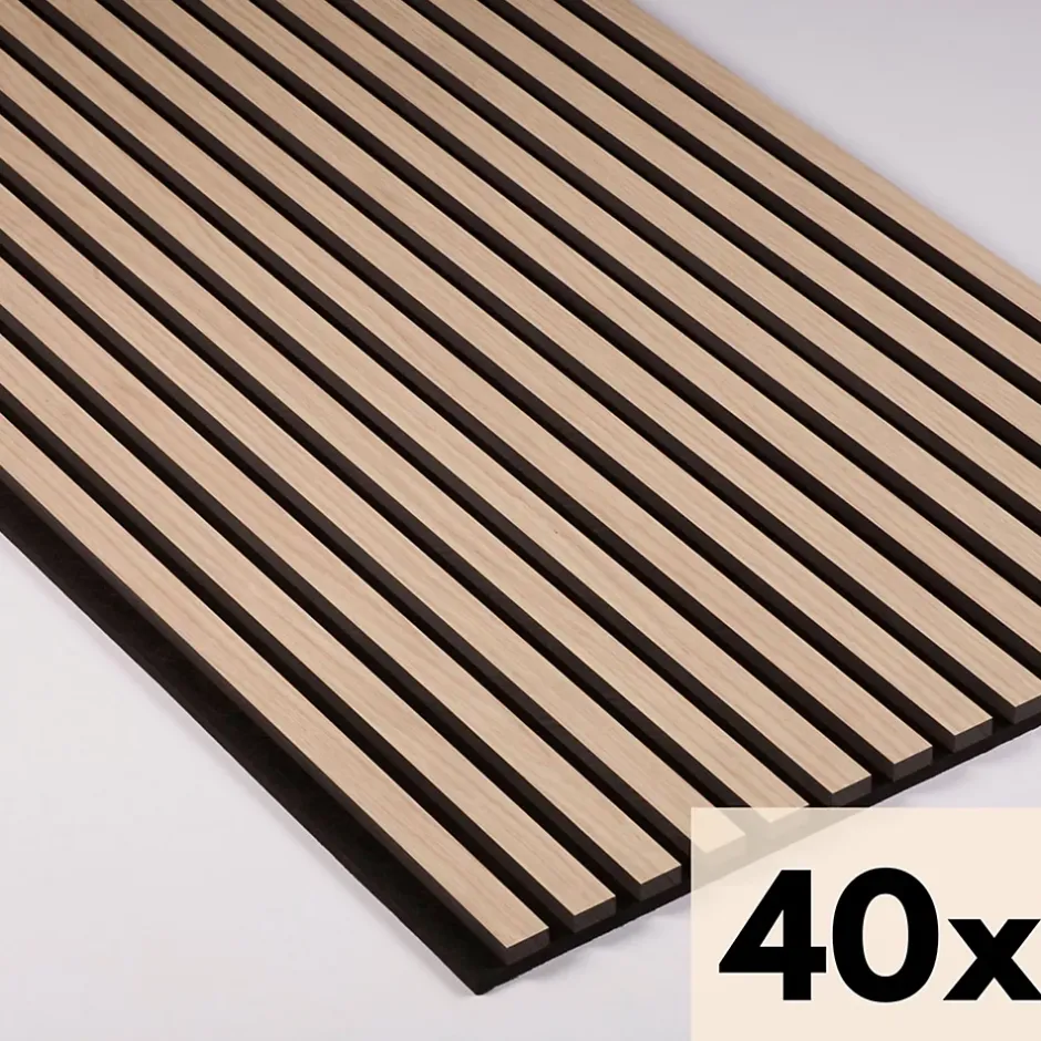 Nordic Acoustics 40 x Panneaux muraux acoustiques décoratifs PRO en tasseau de chêne classique de en 240x60cm