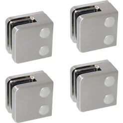 4 x Pince à verre plate modèle 01 - Ep. verre 9,52 mm - Inox 316 brossé GR320-MySystem Discount