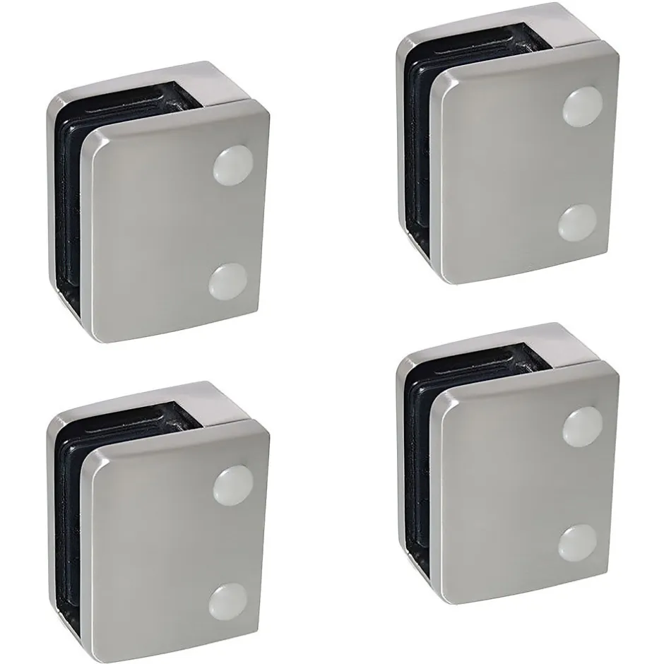 MySystem 4 x Pince à verre plate modèle 04 - Ep. verre 16,76 mm - Zamak aspect inox brossé