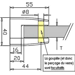 MySystem 4 x Pince à verre plate modèle 04 - Ep. verre 16,76 mm - Zamak aspect inox brossé