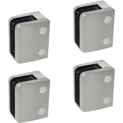 4 x Pince à verre plate modèle 04 - Ep. verre 12 mm - Zamak aspect inox brossé-MySystem Sale