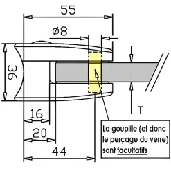4 x Pince à verre plate modèle 06 - Ep. verre 8 mm - Inox 316 brossé GR320-MySystem New