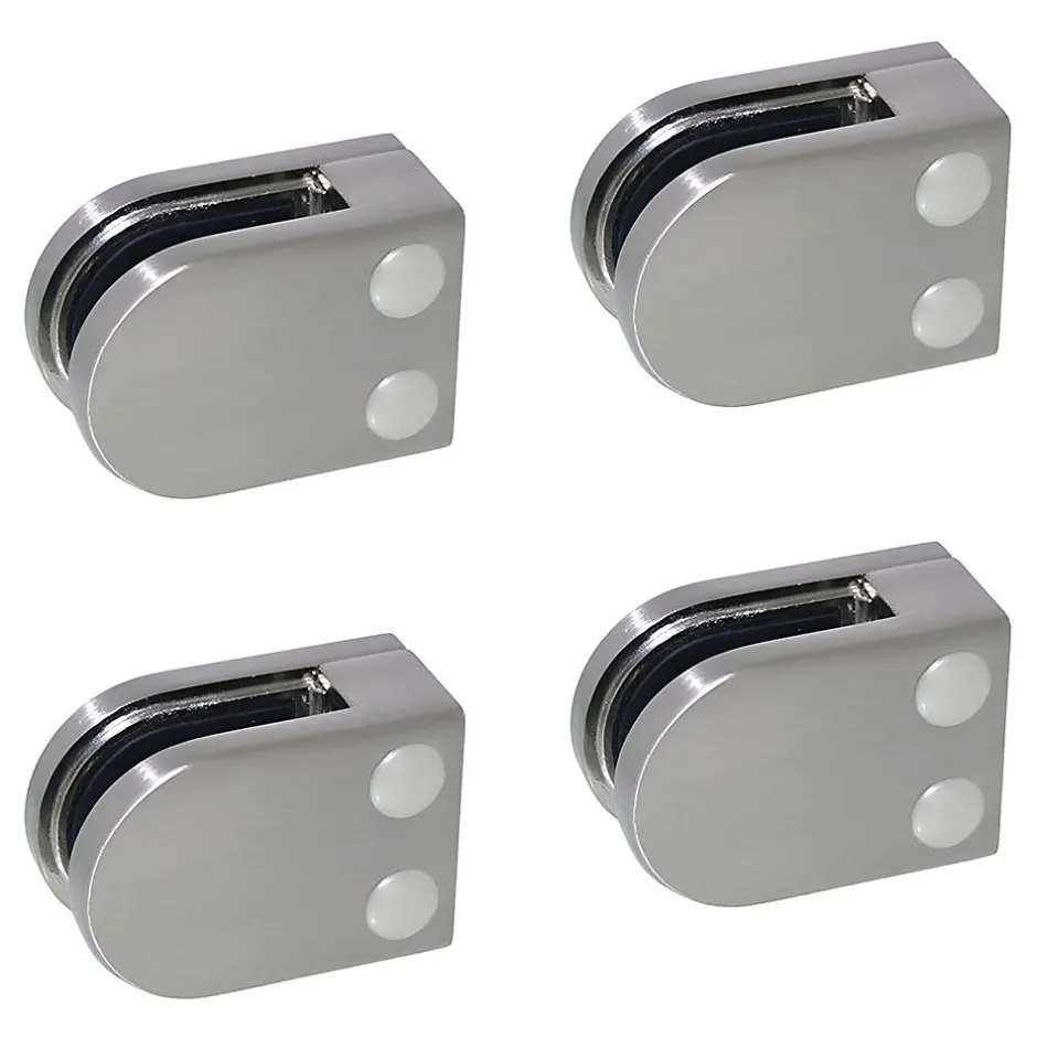 4 x Pince à verre plate modèle 02 - Ep. verre 9,52 mm - Inox 316 brossé GR320-MySystem Best