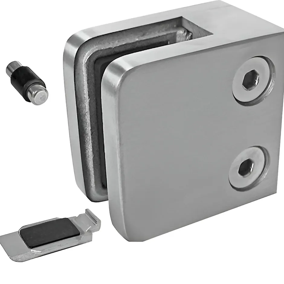 4 x Pince à verre plate modèle 21 - Ep. verre 8,76 mm - Inox 304 brossé GR320-MySystem Discount