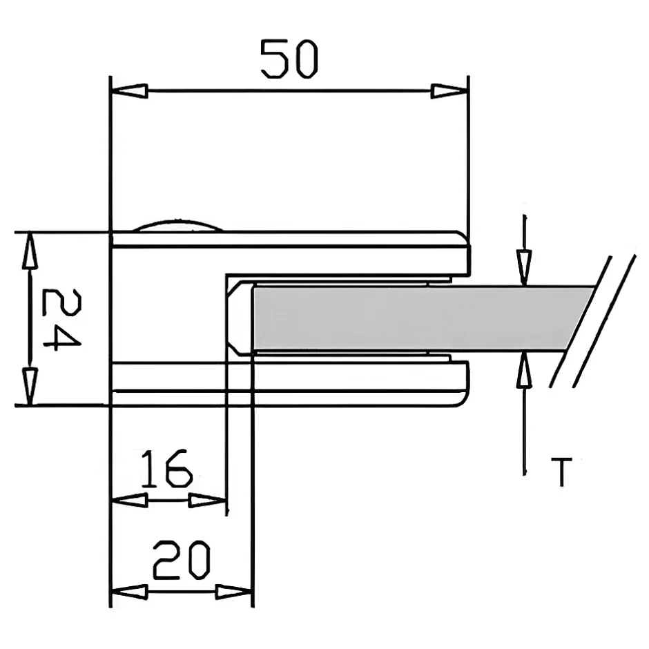 MySystem 4 x Pince à verre plate modèle 00 - Ep. verre 8 mm - Zamak noir RAL 9005