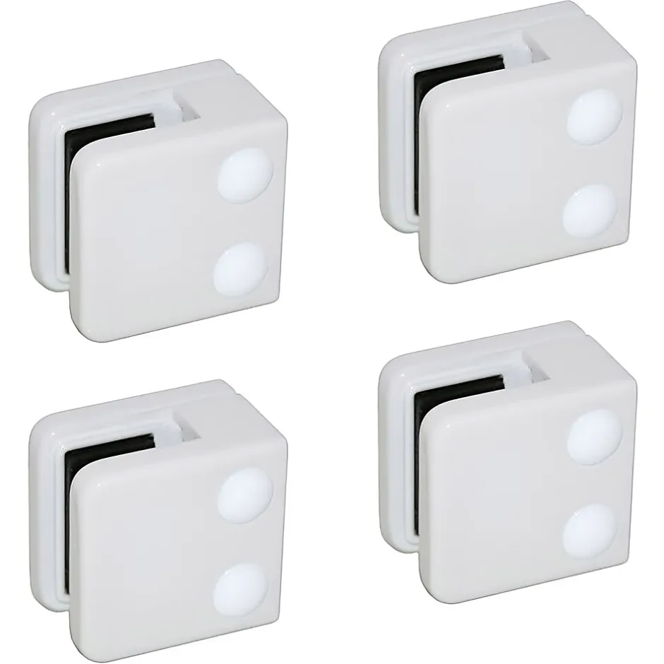 4 x Pince à verre plate modèle 01 - Ep. verre 6 mm - Zamak blanc RAL 9016-MySystem