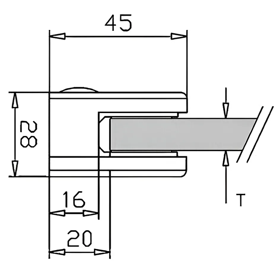 4 x Pince à verre plate modèle 01 - Ep. verre 6 mm - Zamak blanc RAL 9016-MySystem
