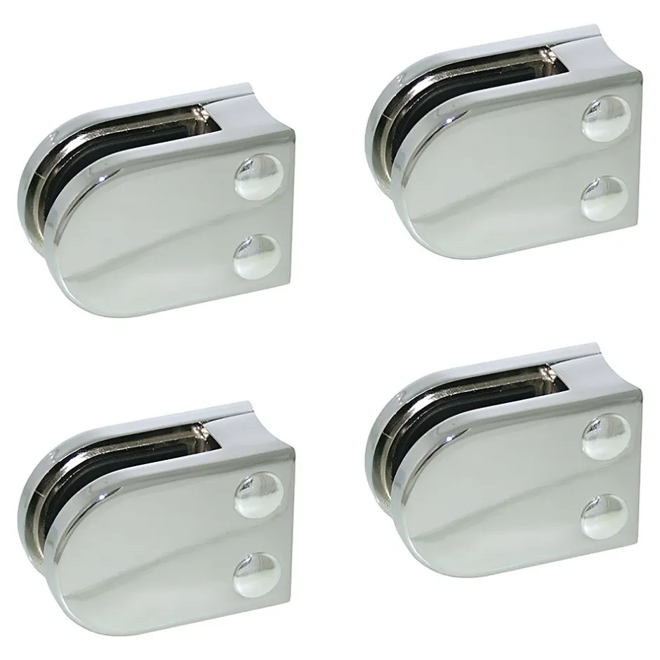 4 x Pince à verre pour tube diam. 42,4 modèle 02 - Ep. verre 9,52 mm - Zamak chromé brillant-MySystem