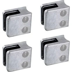 4 x Pince à verre pour tube diam. 42,4 modèle 01 - Ep. verre 6,76 mm - Zamak brut-MySystem Online