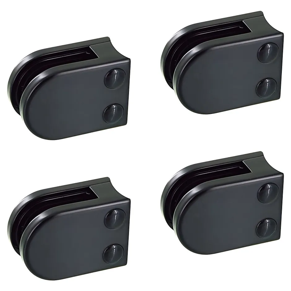 MySystem 4 x Pince à verre pour tube diam. 42,4 modèle 02 - Ep. verre 8 mm - Zamak noir RAL 9005