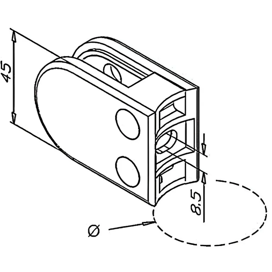 MySystem 4 x Pince à verre pour tube diam. 42,4 modèle 02 - Ep. verre 8 mm - Zamak noir RAL 9005