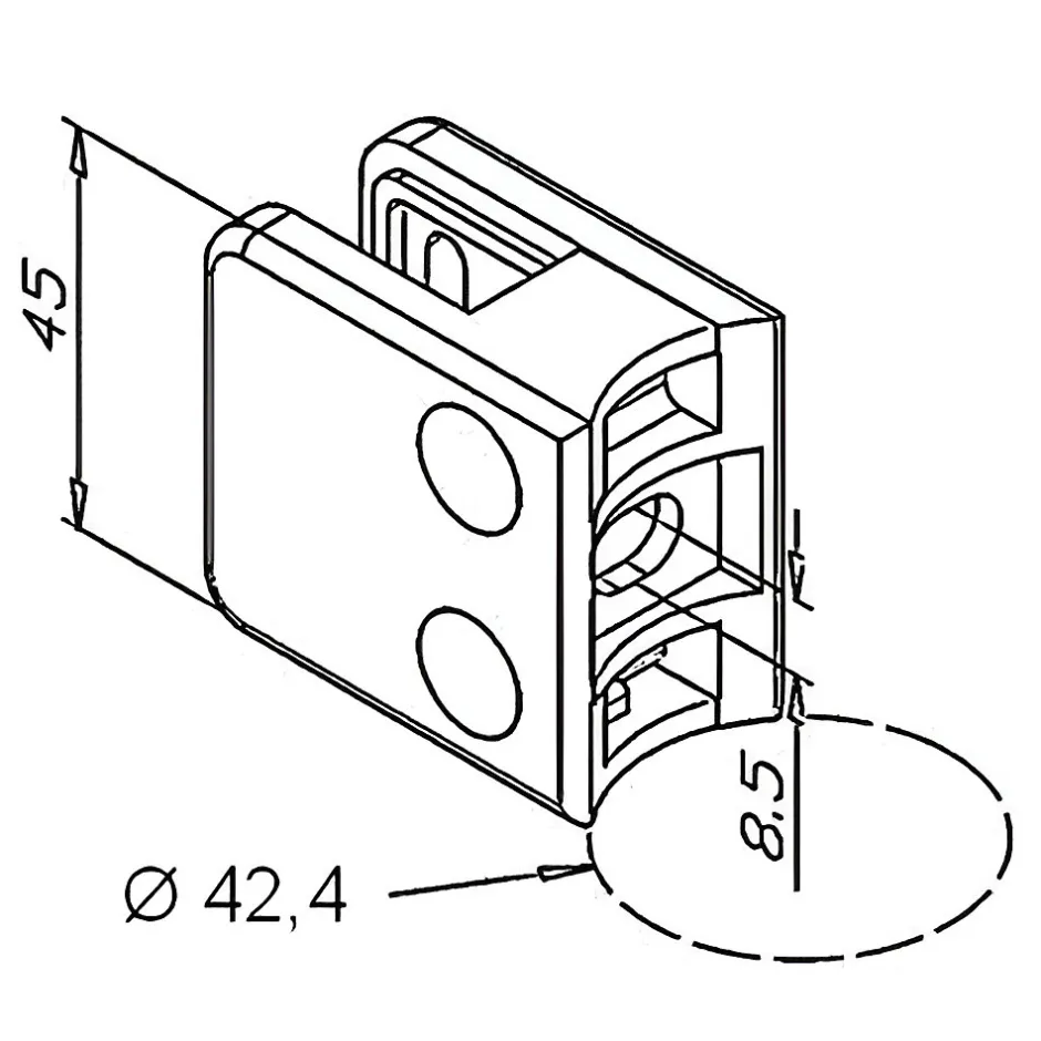 MySystem 4 x Pince à verre pour tube diam. 42,4 modèle 21 - Ep. verre 6,76 mm - Inox 304 brossé GR320