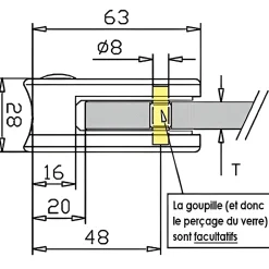 MySystem 4 x Pince à verre pour tube diam. 42,4 modèle 02 - Ep. verre 10 mm - Zamak aspect inox brossé