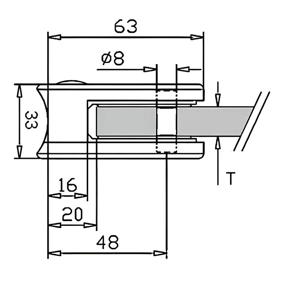 MySystem 4 x Pince à verre pour tube diam. 42,4 modèle 05 - Ep. verre 12,76 mm - Zamak aspect inox brossé