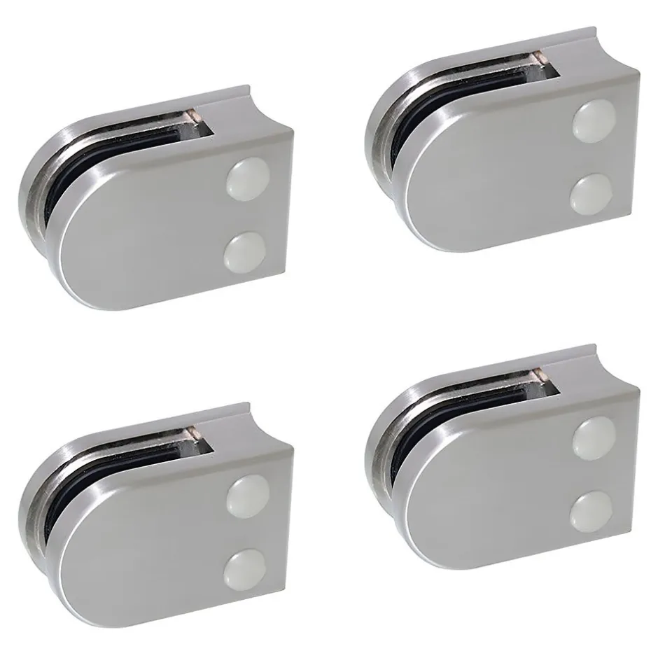 4 x Pince à verre pour tube diam. 42,4 modèle 02 - Ep. verre 9,52 mm - Zamak aspect inox brossé-MySystem Online