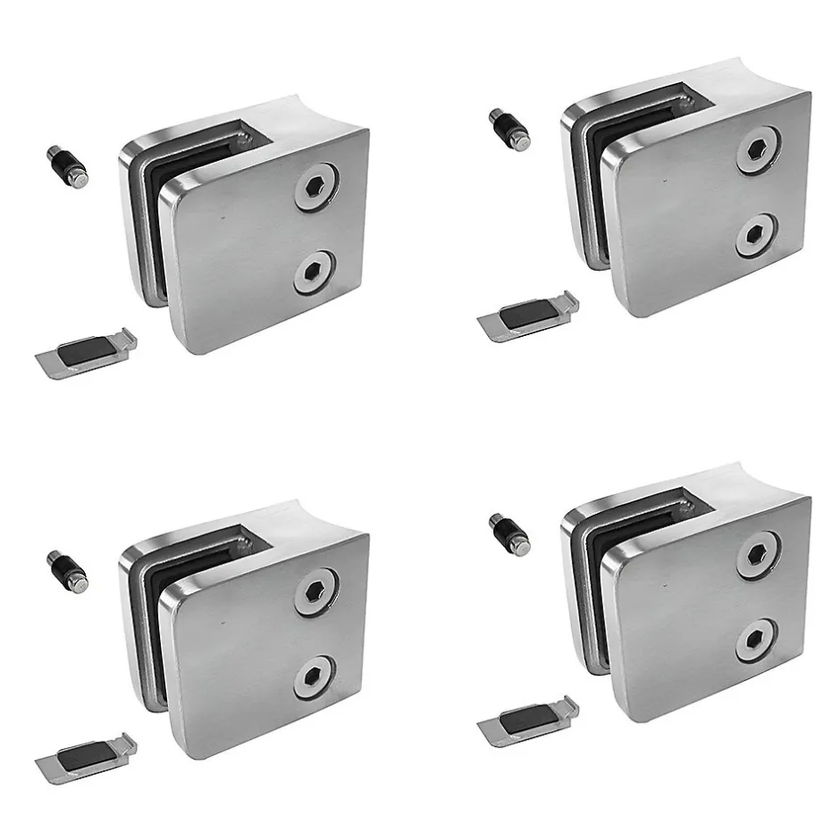 4 x Pince à verre pour tube diam. 42,4 modèle 21 - Ep. verre 8 mm - Inox 304 brossé GR320-MySystem Hot