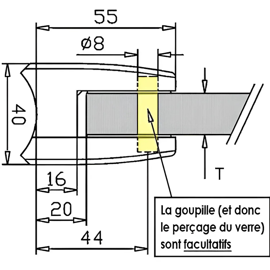 MySystem 4 x Pince à verre pour tube diam. 48,3 modèle 04 - Ep. verre 12,76 mm - Zamak blanc RAL 9016