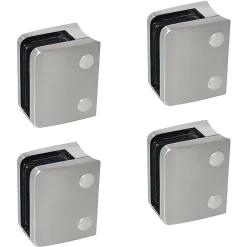 4 x Pince à verre pour tube diam. 48,3 modèle 04 - Ep. verre 11,52 mm - Zamak aspect inox brossé-MySystem Discount