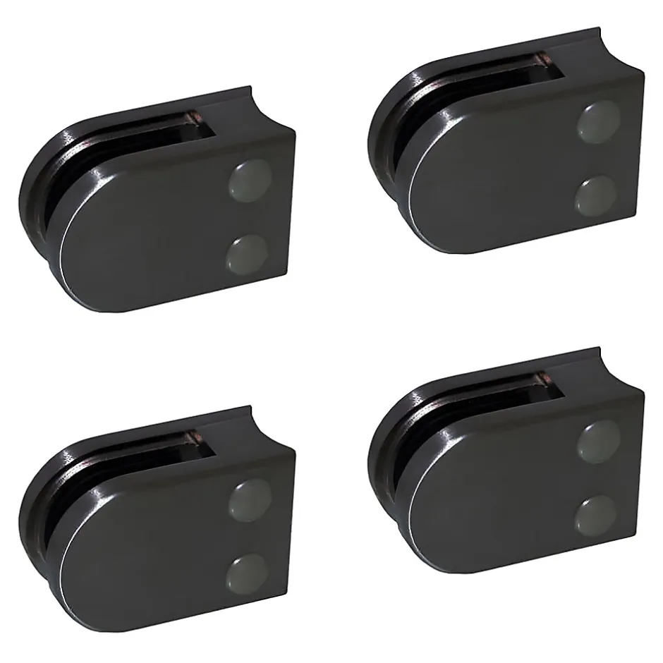 4 x Pince à verre pour tube diam. 42,4 modèle 02 - Ep. verre 6,76 mm - Inox noir anthracite-MySystem Clearance