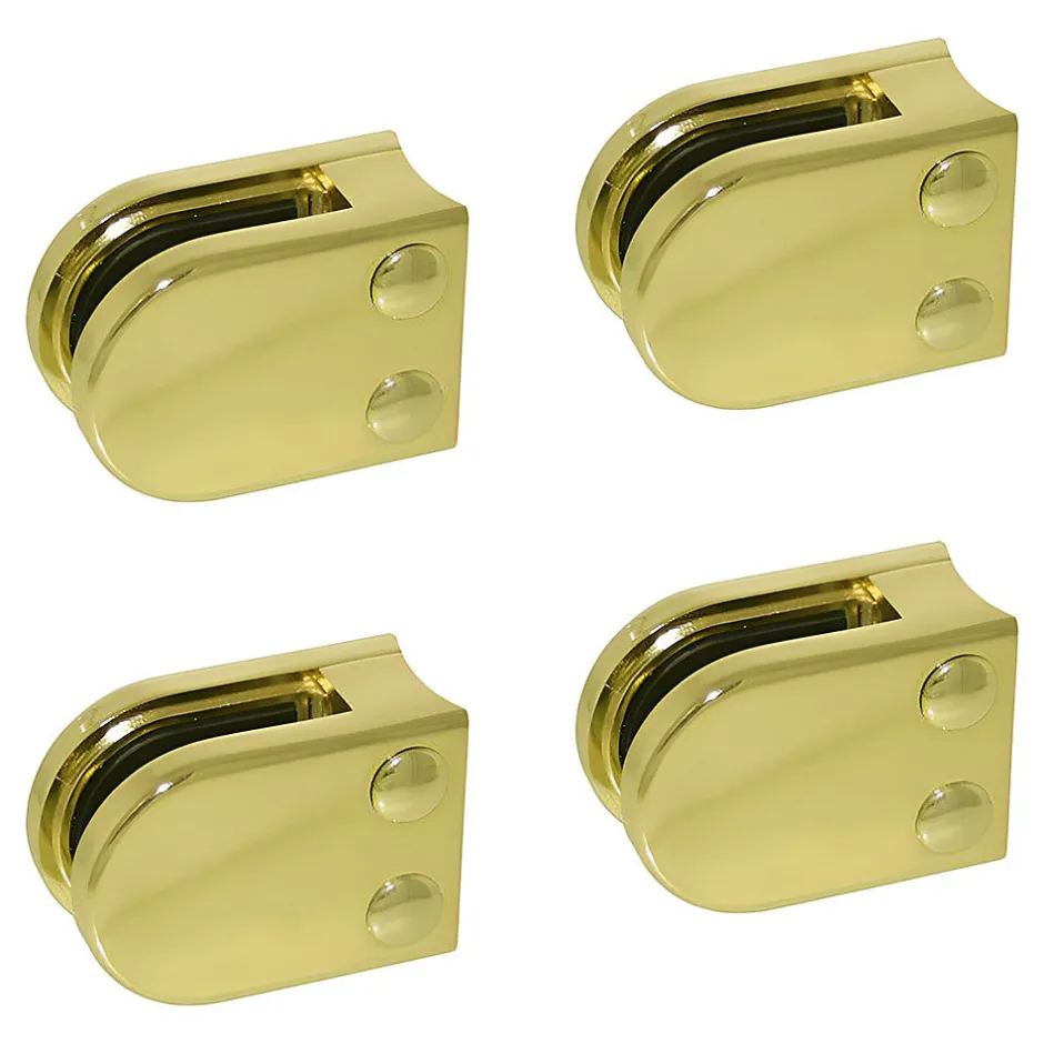 4 x Pince à verre pour tube diam. 42,4 modèle 02 - Ep. verre 6 mm - Zamak aspect laiton-MySystem Outlet