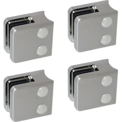 MySystem 4 x Pince à verre pour tube diam. 42,4 modèle 01 - Ep. verre 9,52 mm - Zamak aspect inox brossé